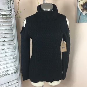 Ruff Hewn Shoulder Cutout Turtleneck Sweater